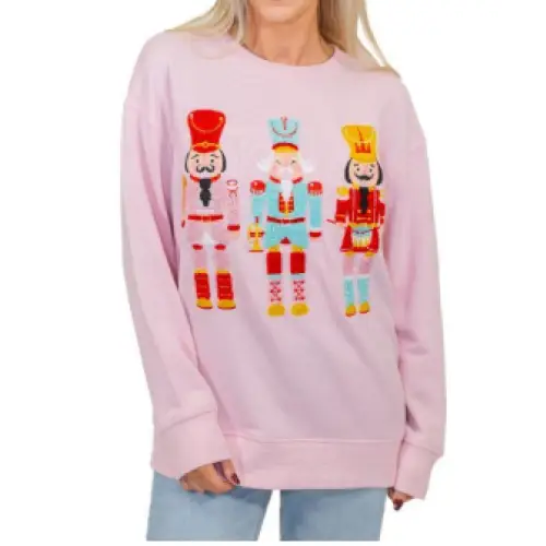 Whimsy Nutcracker Pink Crew Neck Sweatshirt - Medium - Christmas Sweatshirt