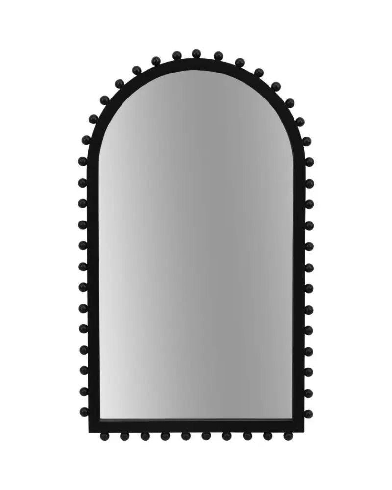 Wood Beaded Arch Decorative Wall Mirror - Black 24 in.