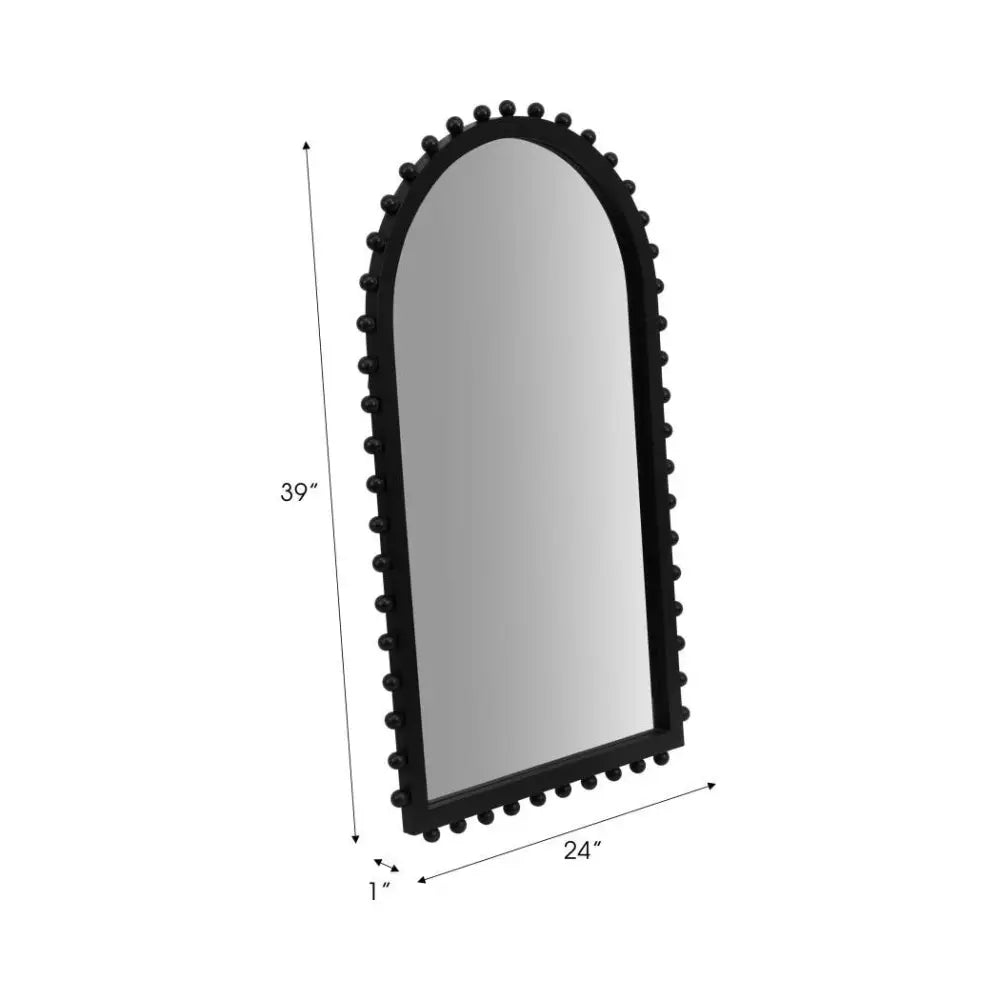 Wood Beaded Arch Decorative Wall Mirror - Black 24 in.