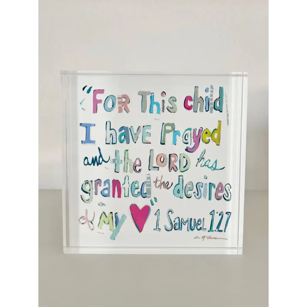 ’1 Samuel 1:27 verse’ acrylic shelfie - More pinks