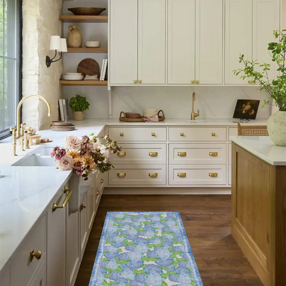 Hydrangea Vinyl Floor Mat - Large