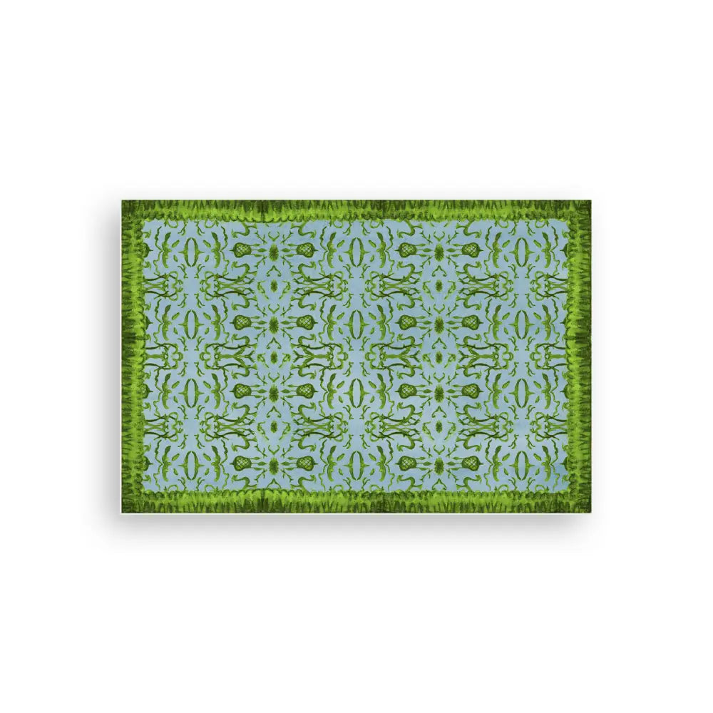 Blue & Green Chinoiserie Vinyl Floor Mat - Large