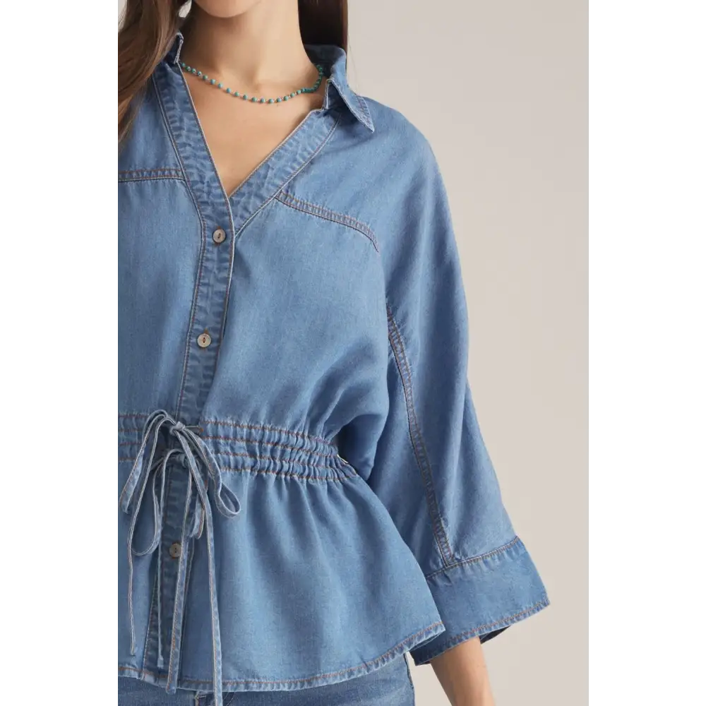 ¾ Sleeve Top With Drawstring