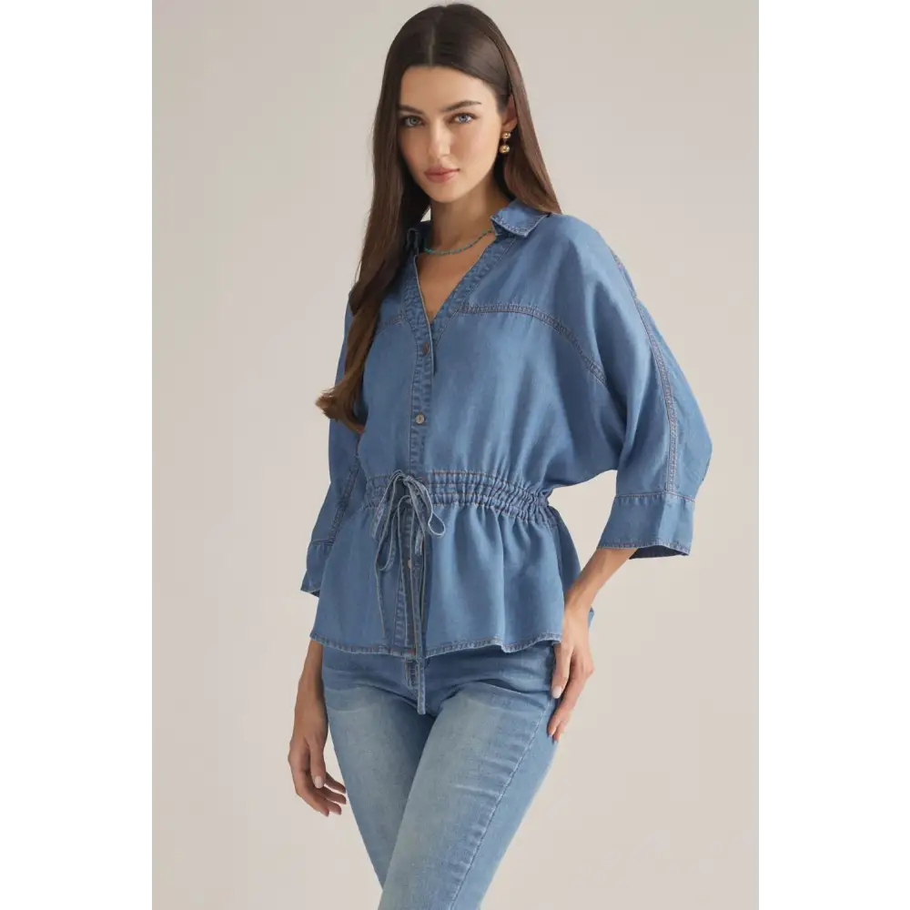 ¾ Sleeve Top With Drawstring