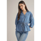 ¾ Sleeve Top With Drawstring - S
