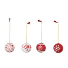 3’’ ROUND PAPER MACHE RED & WHITE ORNAMENT - CHRISTMAS