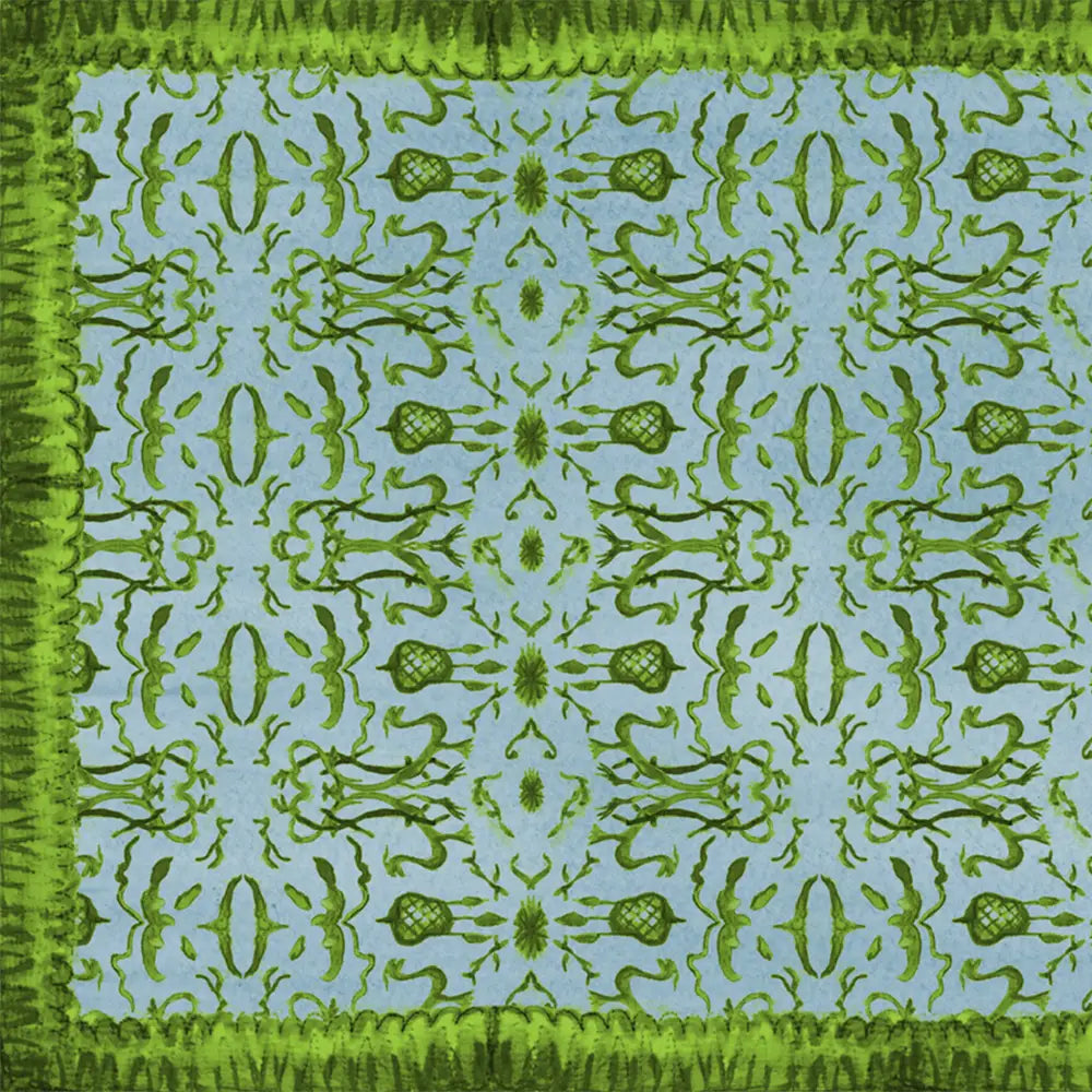 Blue & Green Chinoiserie Vinyl Floor Mat - Large