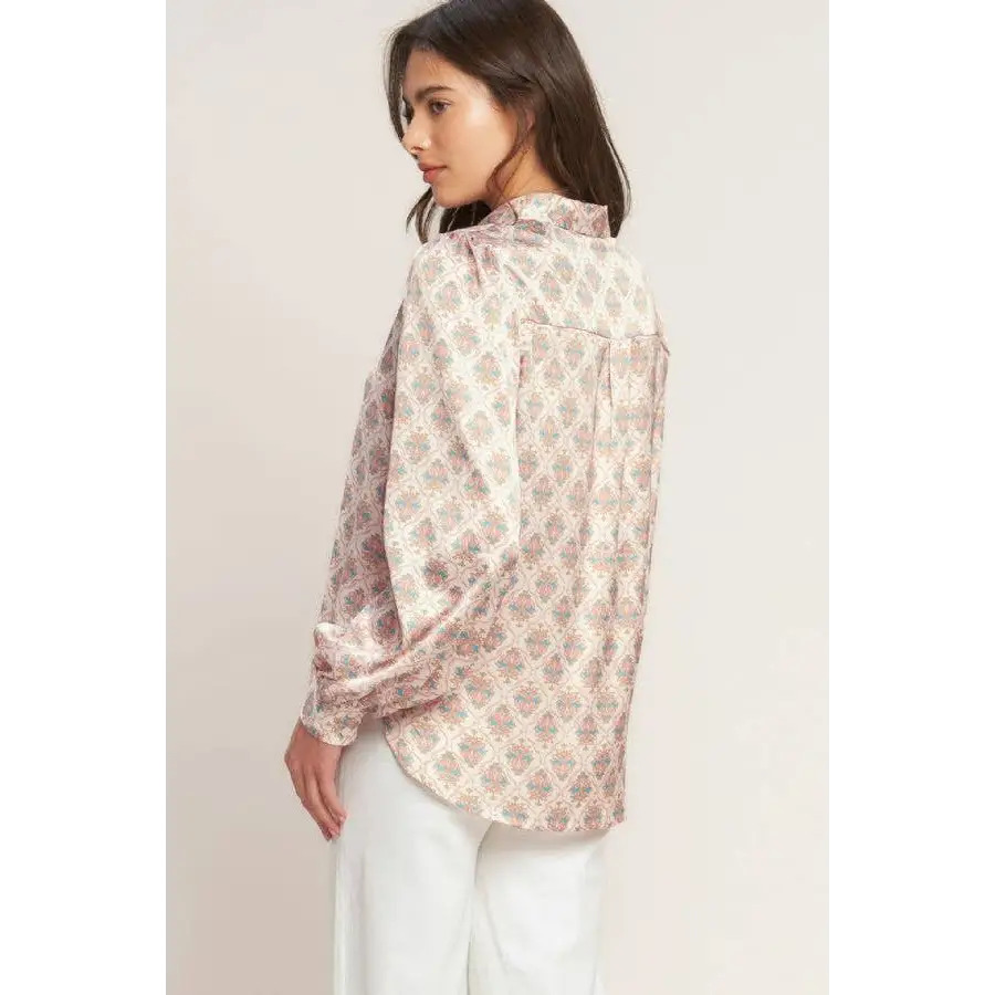 A printed woven top - IT12561-T IVORY PINK