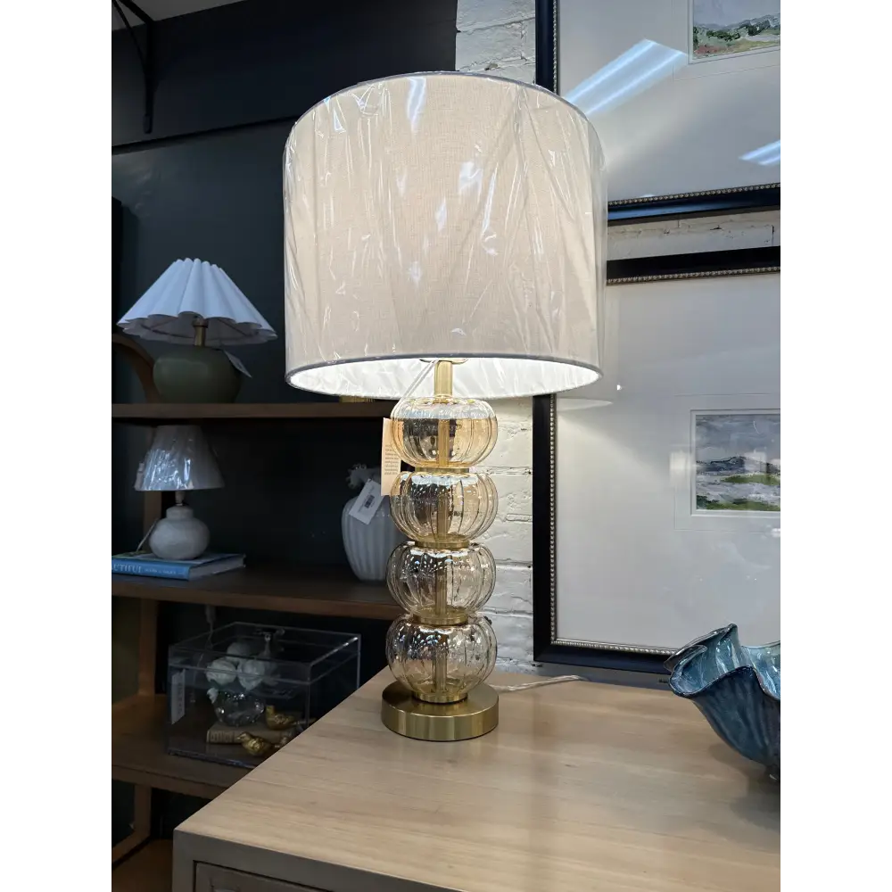 Amber Glass and Gold Table Lamp - Table Lamp