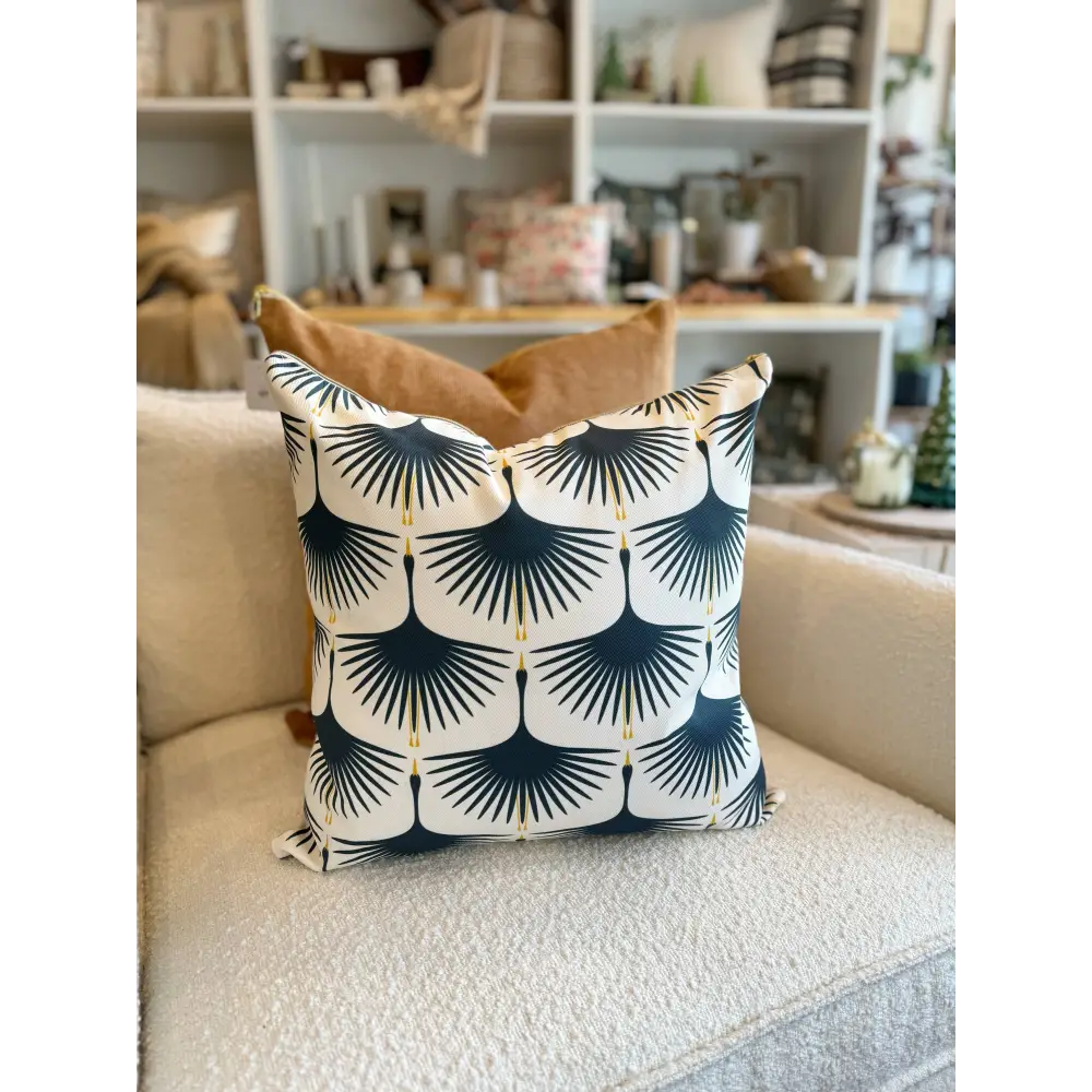 Art Deco Swans Pillow Cover - Navy 18x18