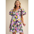 Balloon Sleeve Floral Printed Mini Dress