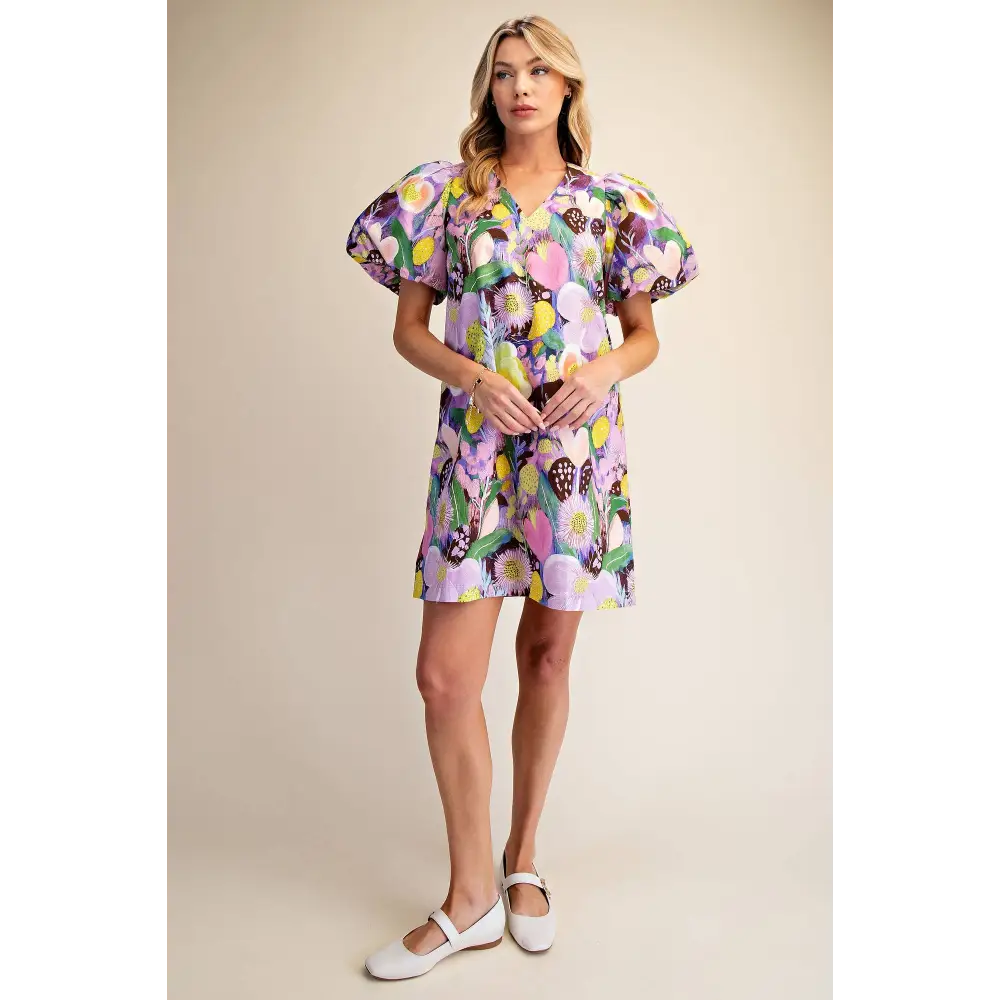Balloon Sleeve Floral Printed Mini Dress