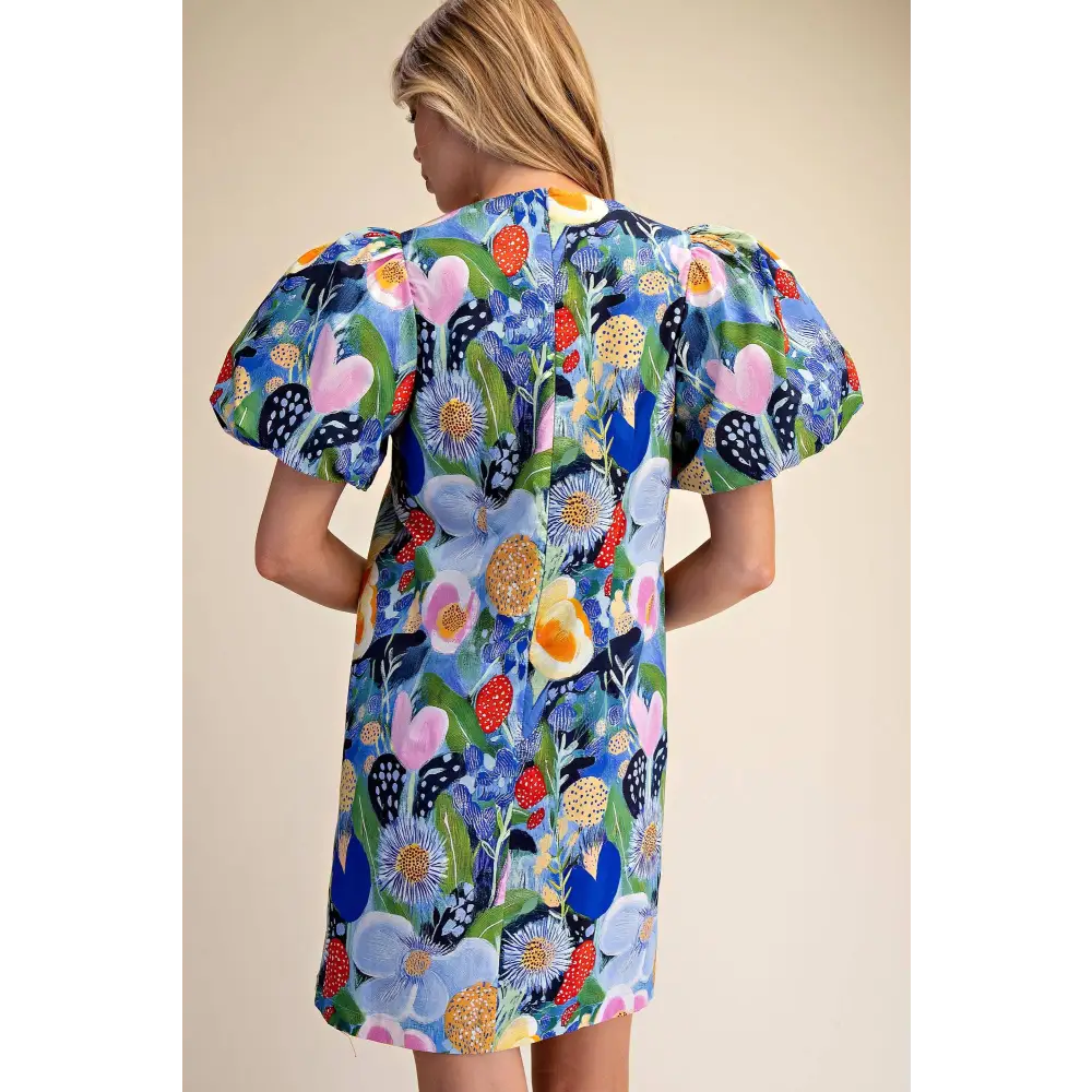 Balloon Sleeve Floral Printed Mini Dress