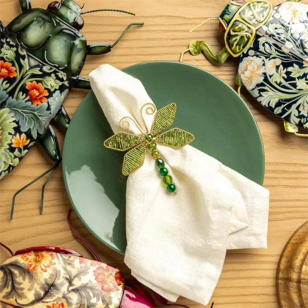 Beaded Green Dragonfly Bug Napkin Ring (PK/12)