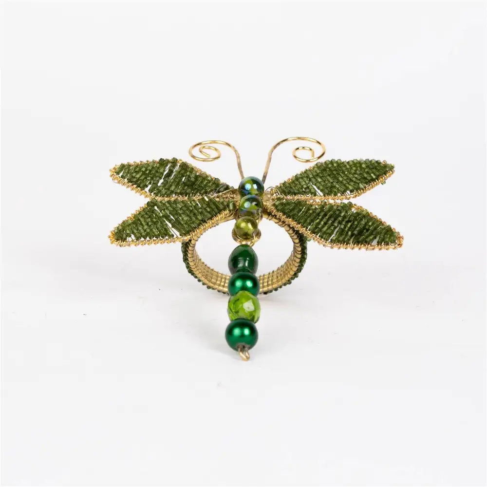 Beaded Green Dragonfly Bug Napkin Ring (PK/12)