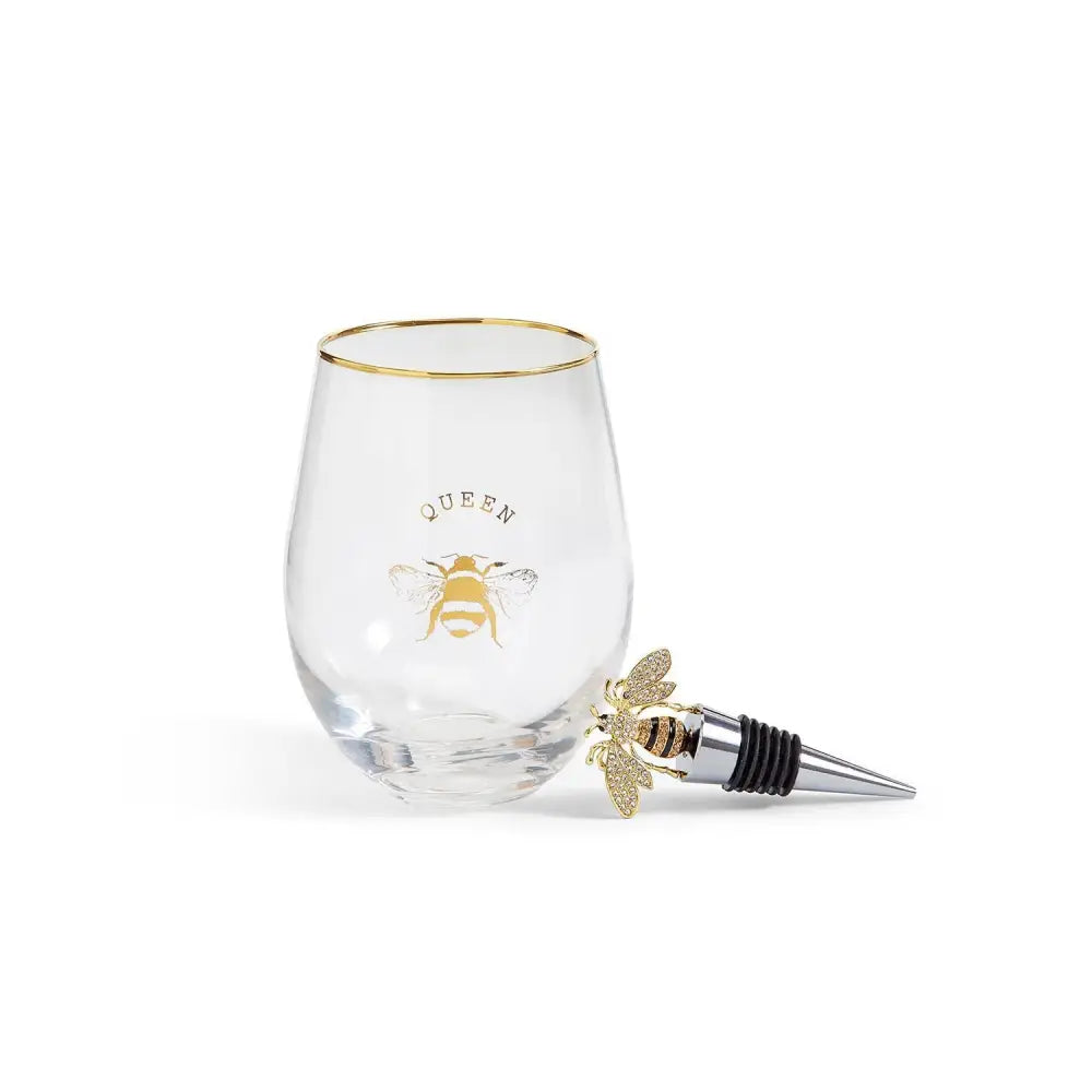 Bee Stemless Wine Glass & Wine Stopper - Gifts