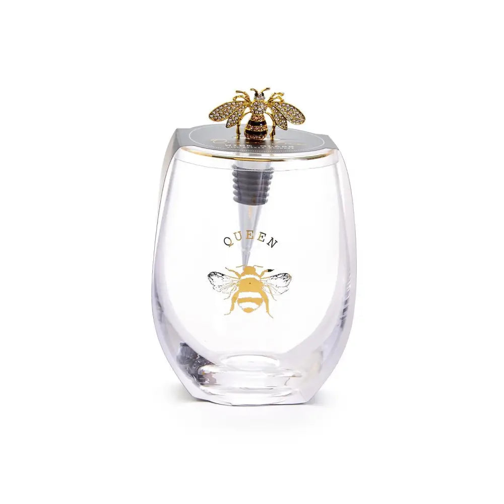 Bee Stemless Wine Glass & Wine Stopper - Gifts