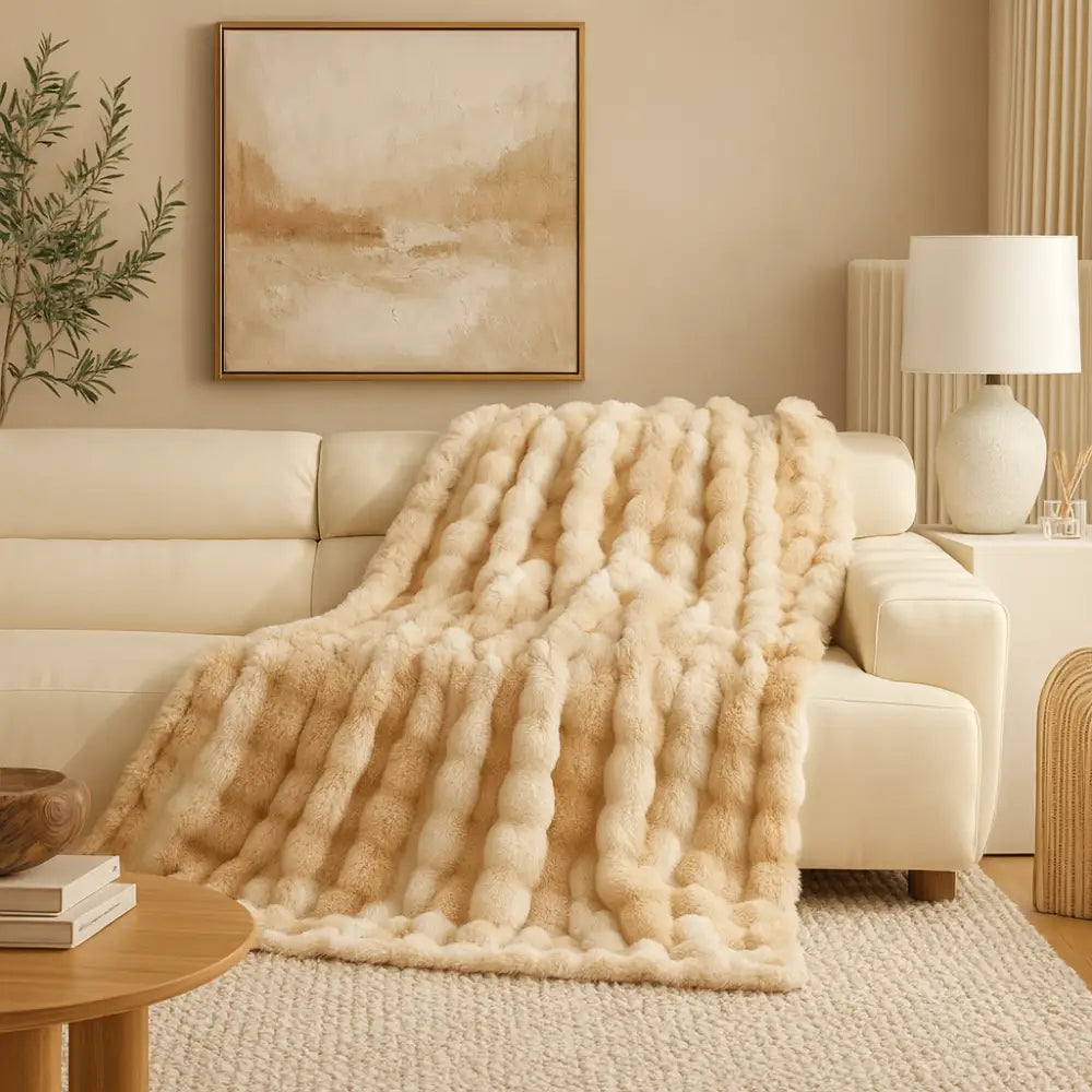 Beige Bubble Faux Fur Throw Blanket – 50’’ x 60’’ - BLANKET