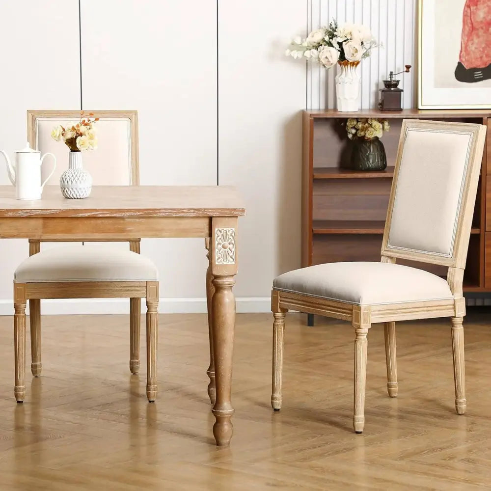 Beige Upholstered French Country Dining Chairs Set of 2 - Beige-Square