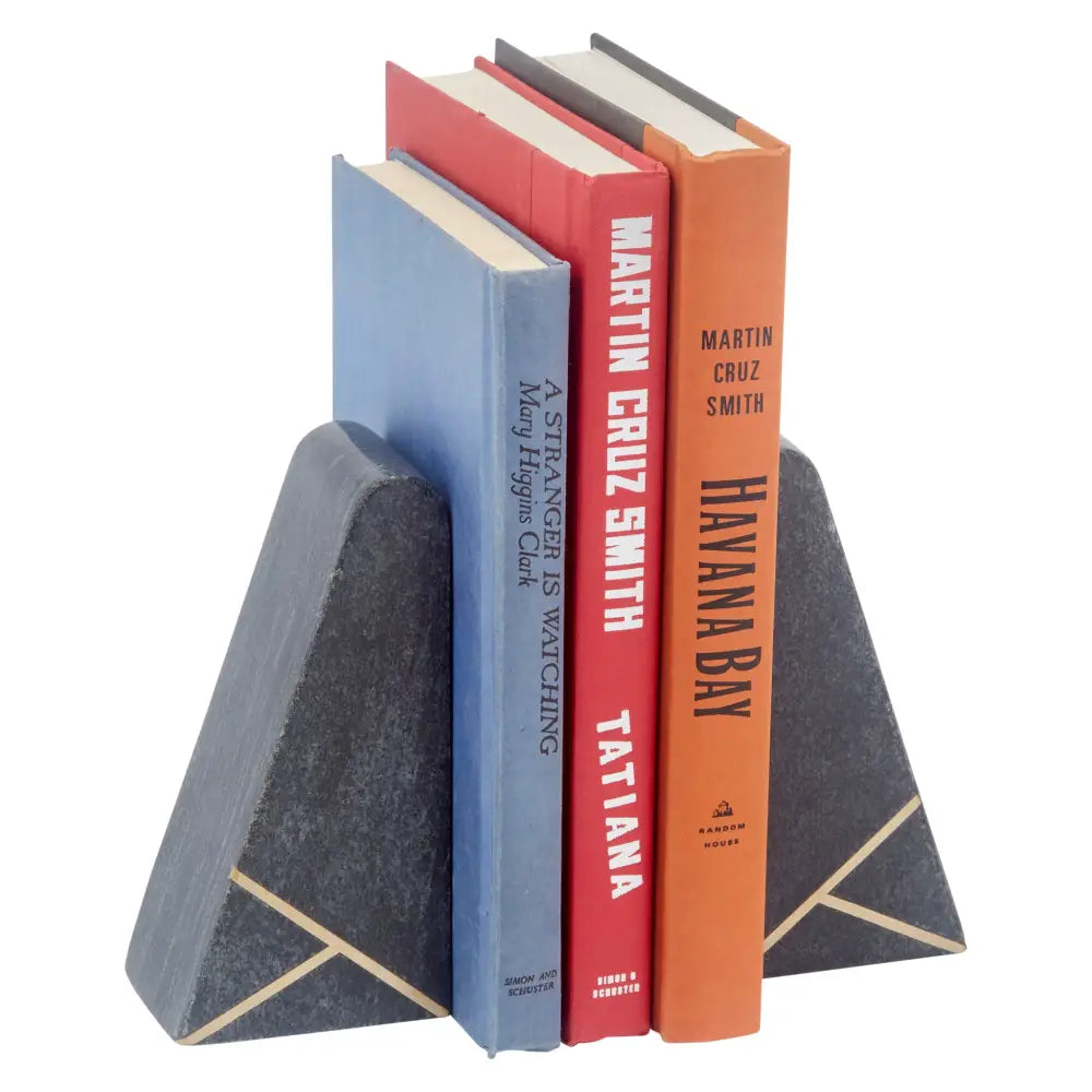 BLACK MARBLE ANGLED BOOKENDS - Bookends