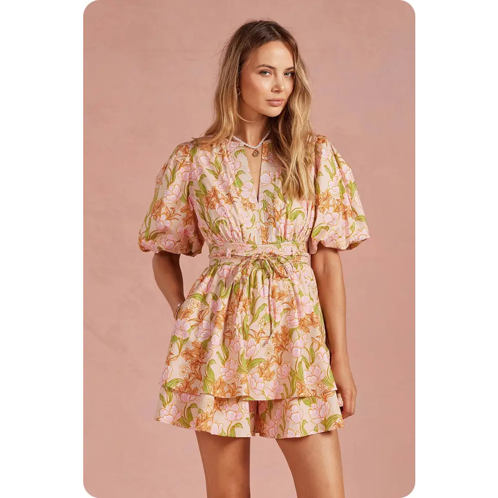 Bloom Meadow Puff Sleeve Tiered Mini Dress