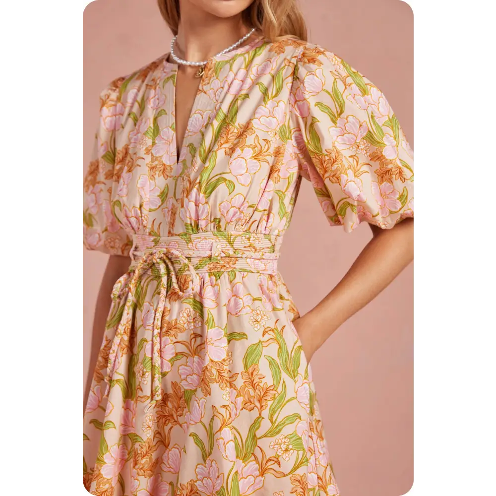 Bloom Meadow Puff Sleeve Tiered Mini Dress