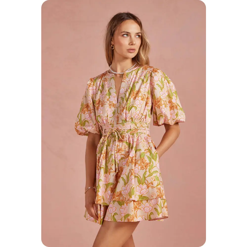 Bloom Meadow Puff Sleeve Tiered Mini Dress
