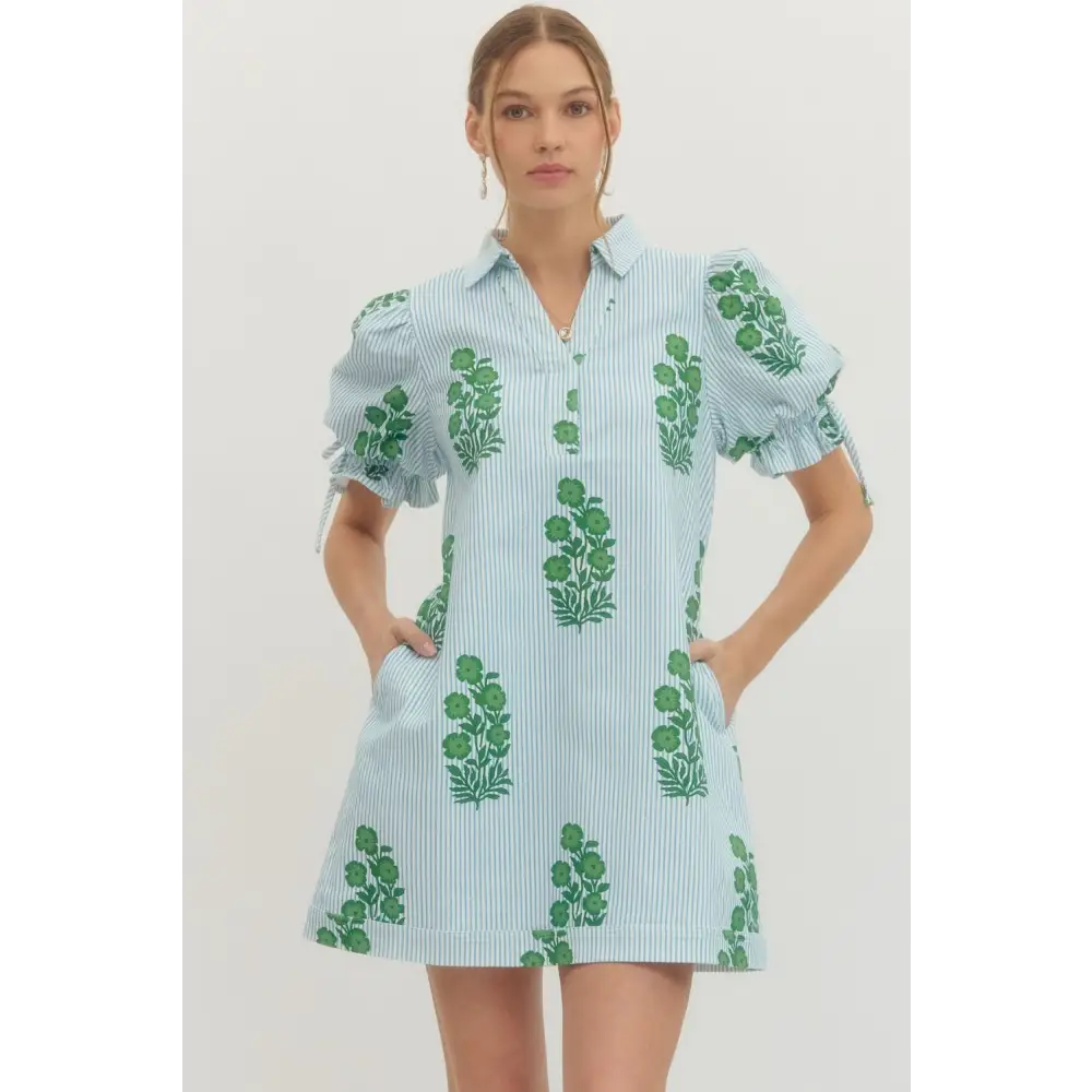 Blue and Green Stripped Dress - Dress