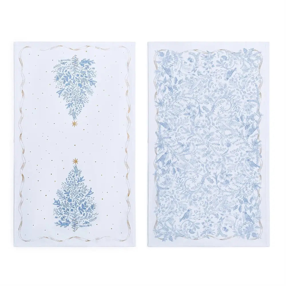 Blue and White Christmas Dish Towels - Tree - Dish Towel