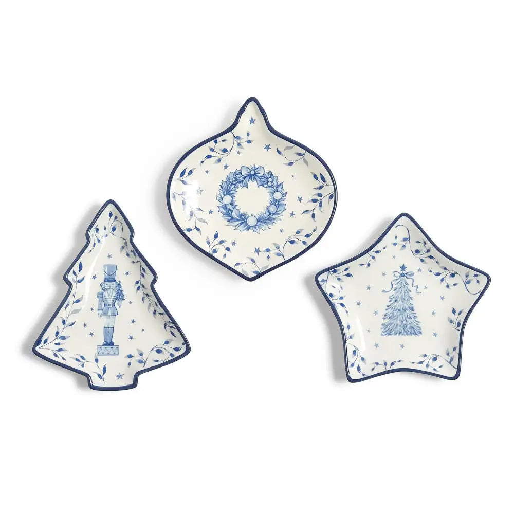 Blue and White Christmas Ornament Tidbit Dish - Christmas Decor