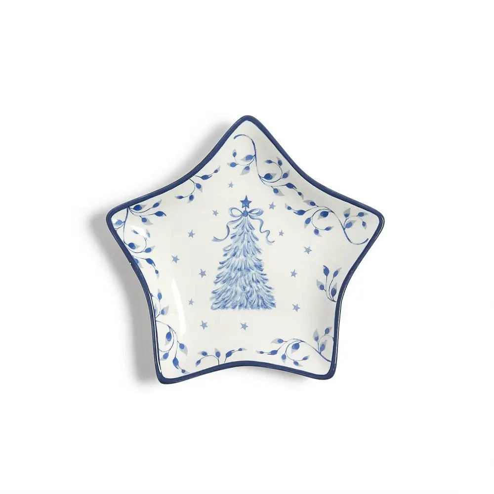 Blue and White Christmas Ornament Tidbit Dish - Star - Christmas Decor