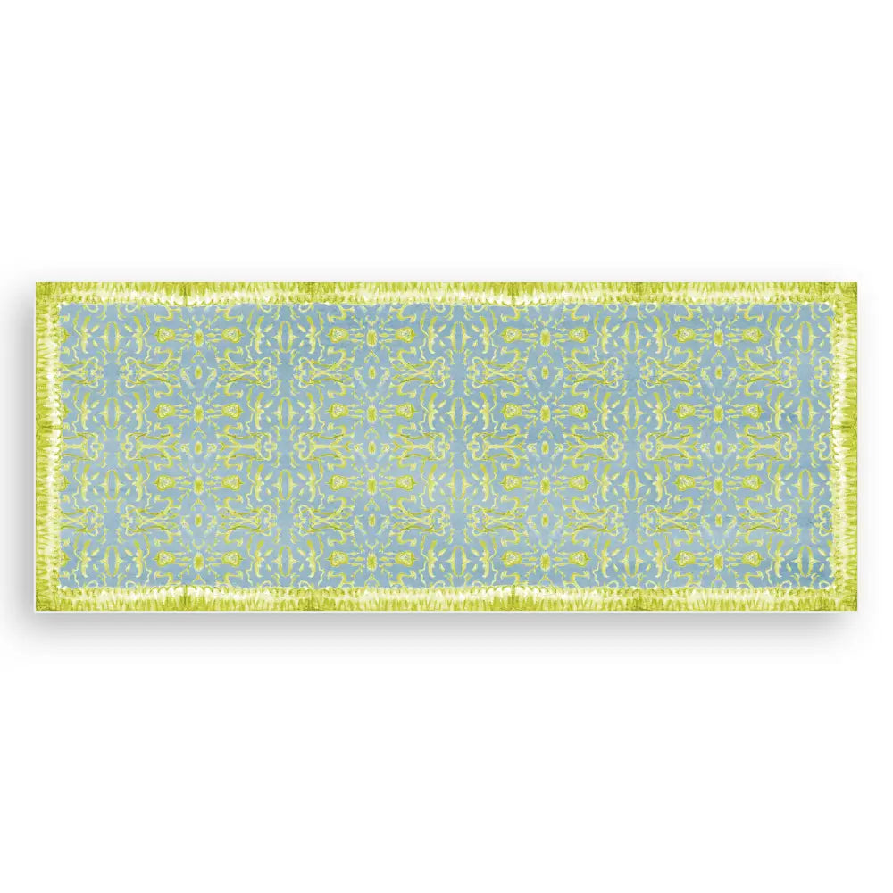 Blue & Chartreuse Chinoiserie Vinyl Floor Mat - Large