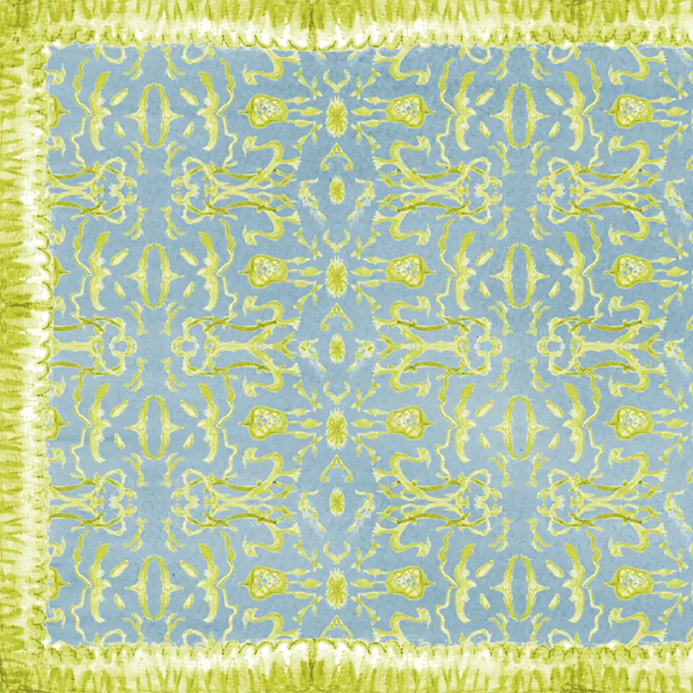 Blue & Chartreuse Chinoiserie Vinyl Floor Mat - Large
