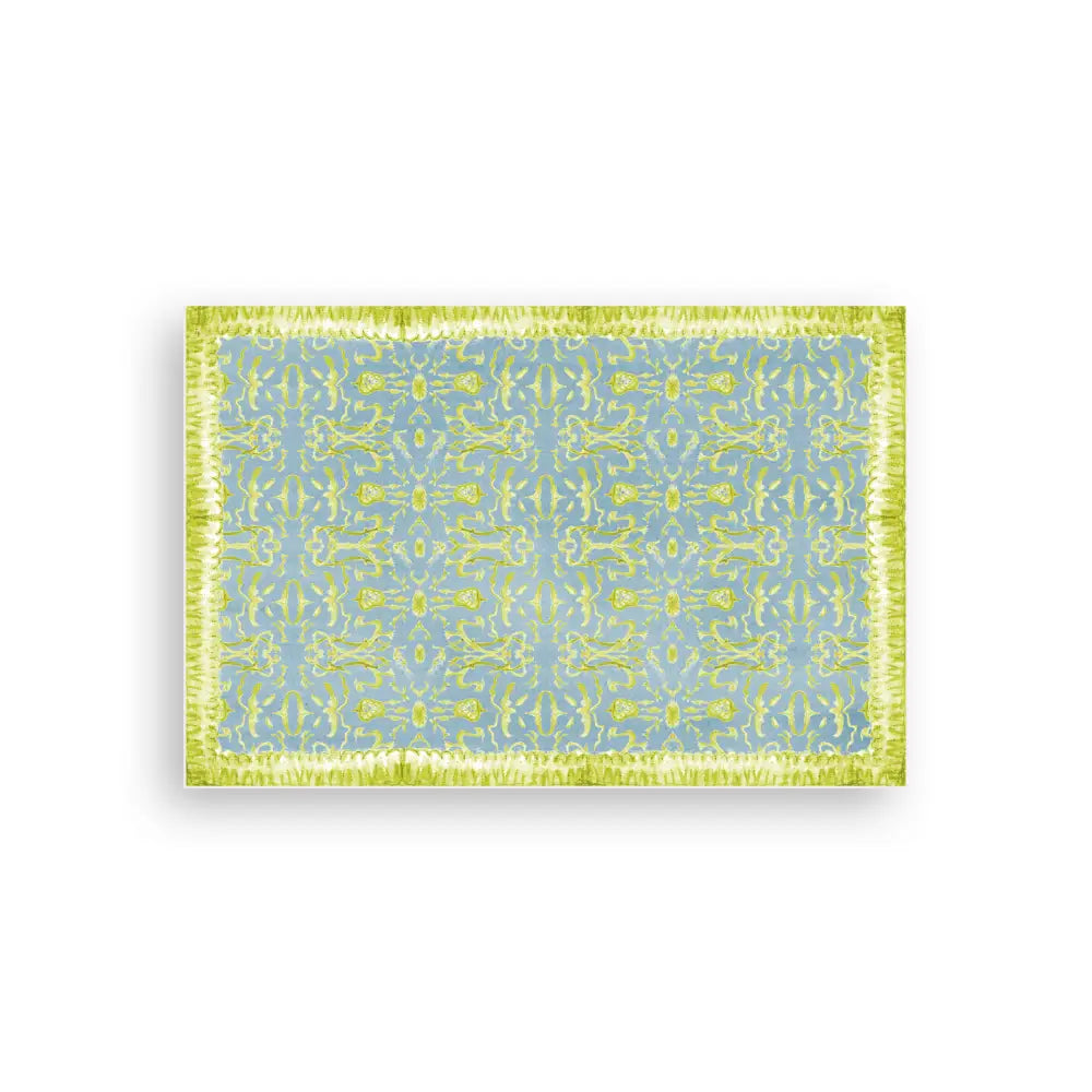 Blue & Chartreuse Chinoiserie Vinyl Floor Mat - Large