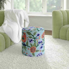 Blue Floral Ottoman - Ottoman