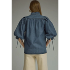 Blue Jean Color Bubble Sleeve Top - Blouse