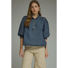 Blue Jean Color Bubble Sleeve Top - S - Blouse