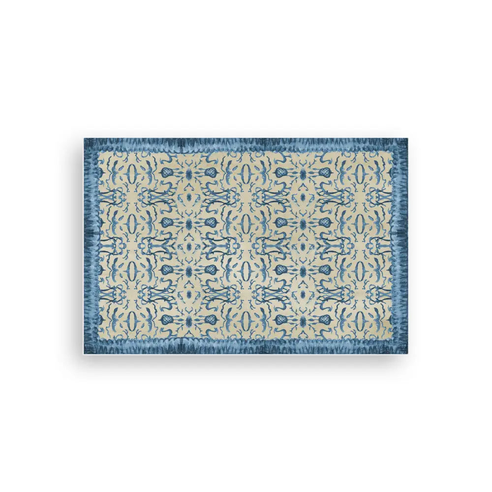 Blue & Tan Chinoiserie Vinyl Floor Mat - Large