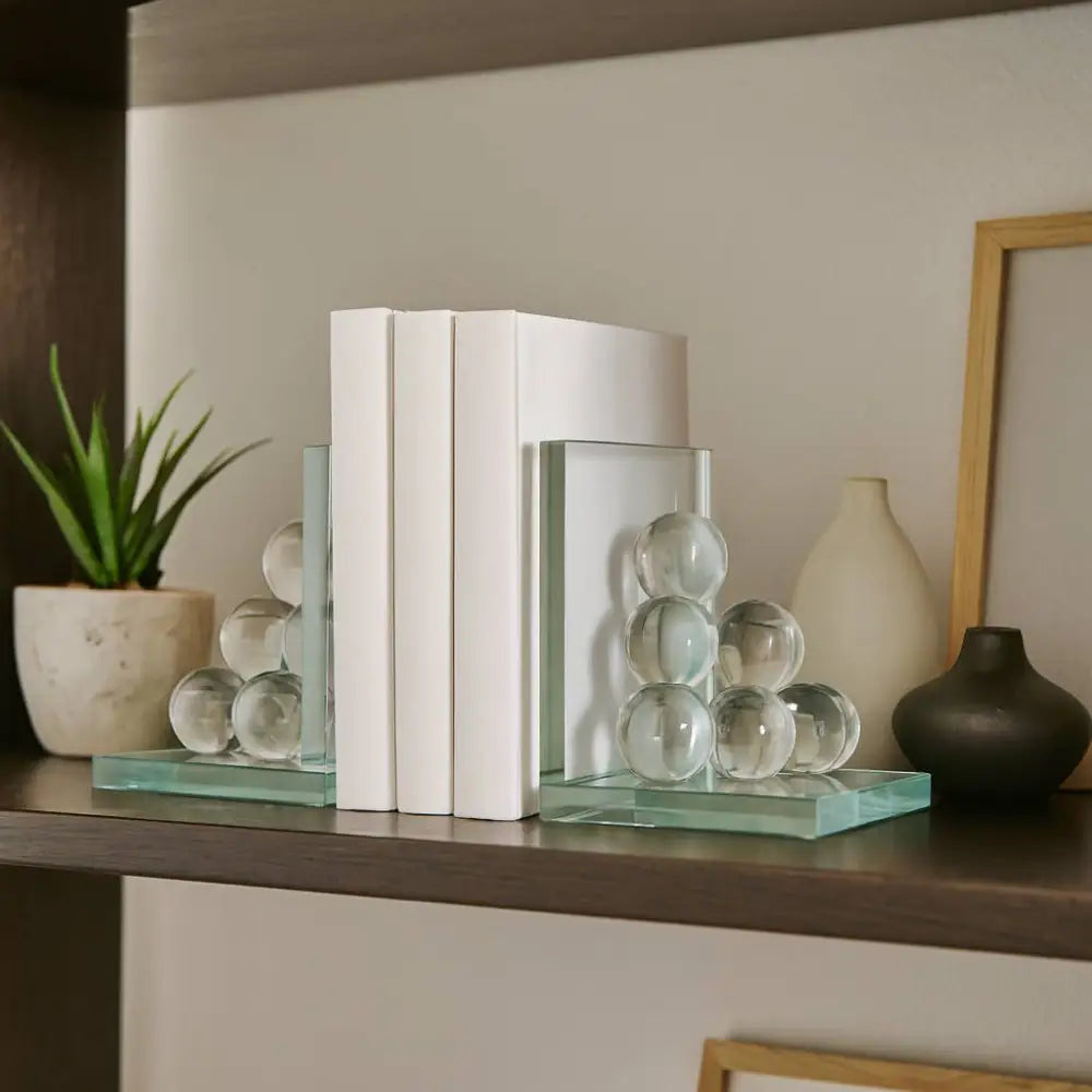 Bookends Set of 2 - Clear Crystal Spherical Accent 6 in.
