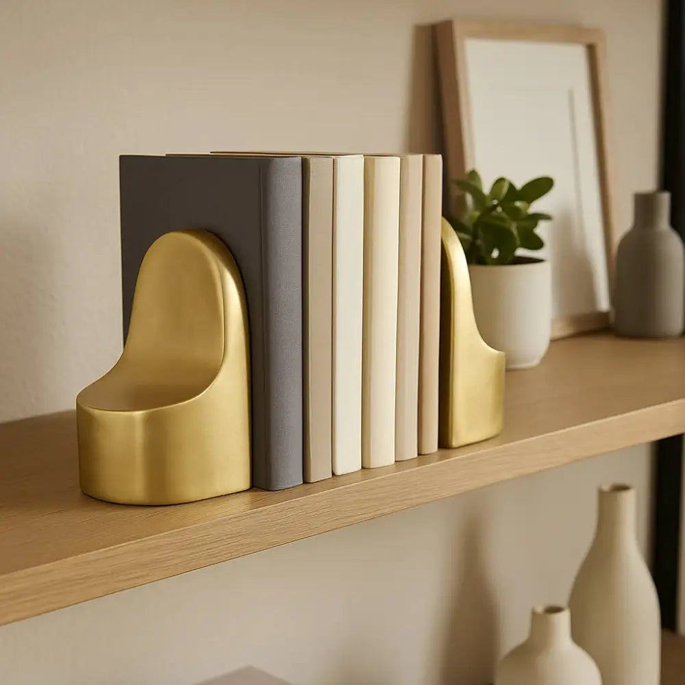 Bookends Set of 2 - Gold Ceramic Contemporary 6 in.