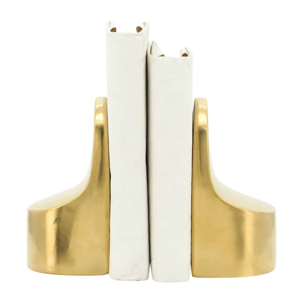 Bookends Set of 2 - Gold Ceramic Contemporary 6 in.