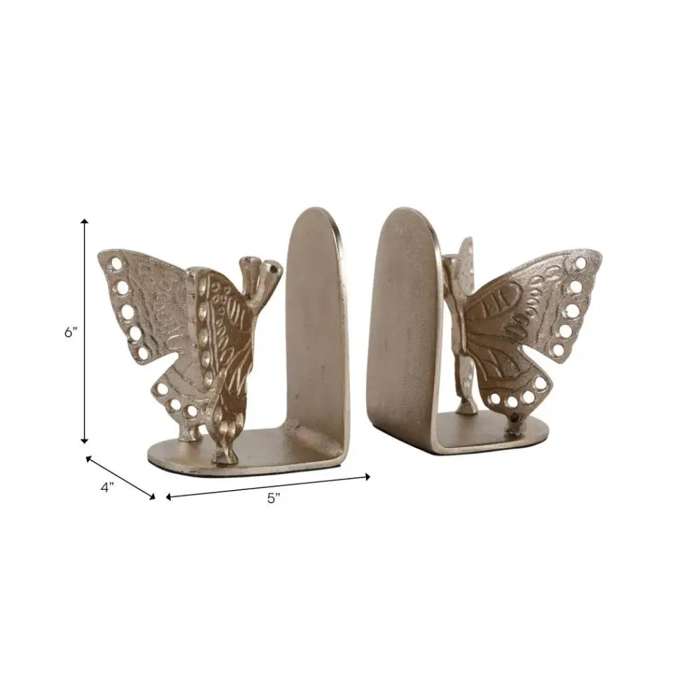 Bookends Set of 2 - Gold Metal Decorative Butterfly 6 in.