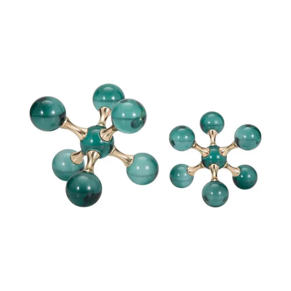 Bookends Set of 2 - Green Crystal/Metal Jack 7 in.