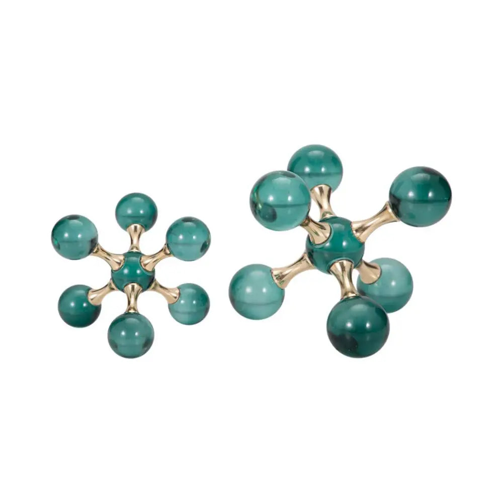 Bookends Set of 2 - Green Crystal/Metal Jack 7 in.