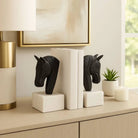 Bookends Set of 2 - White/Black Metal Horse Head 7 in.