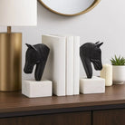 Bookends Set of 2 - White/Black Metal Horse Head 7 in.