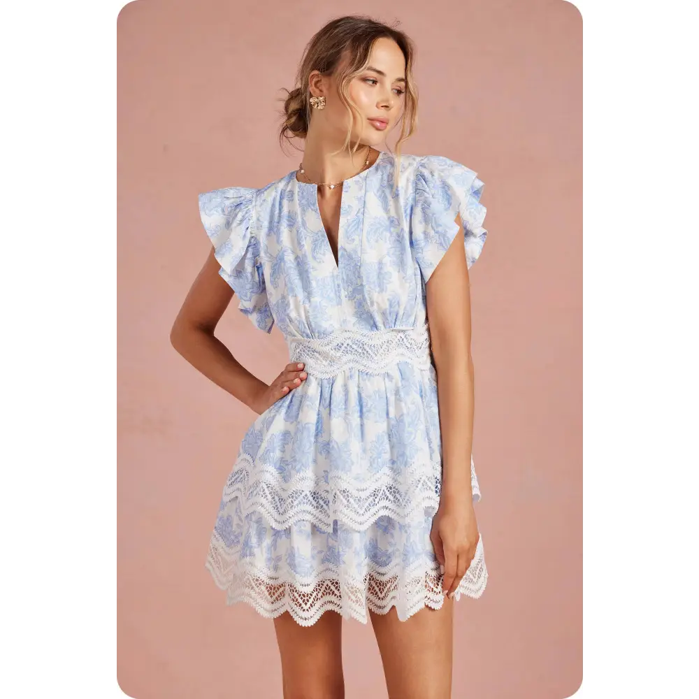 Botanical Garden Crochet Lace Tiered Mini Dress