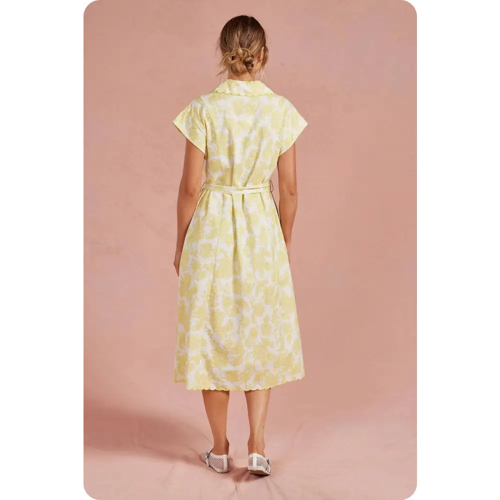 Botanical Garden Embroidery Scalloped Shirt Midi Dress