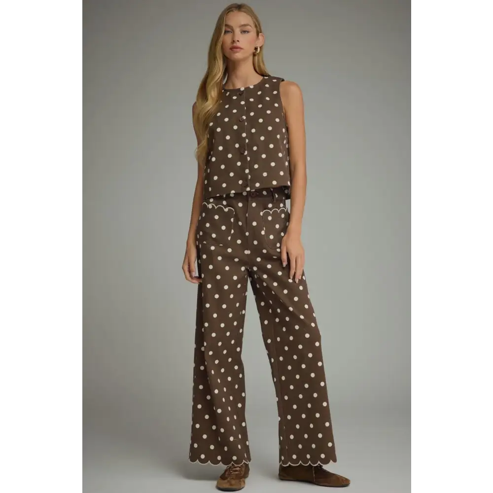 Brown and White Polka Dot Pants - Pants