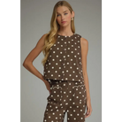 Brown and White Polka Dot Top - Blouse